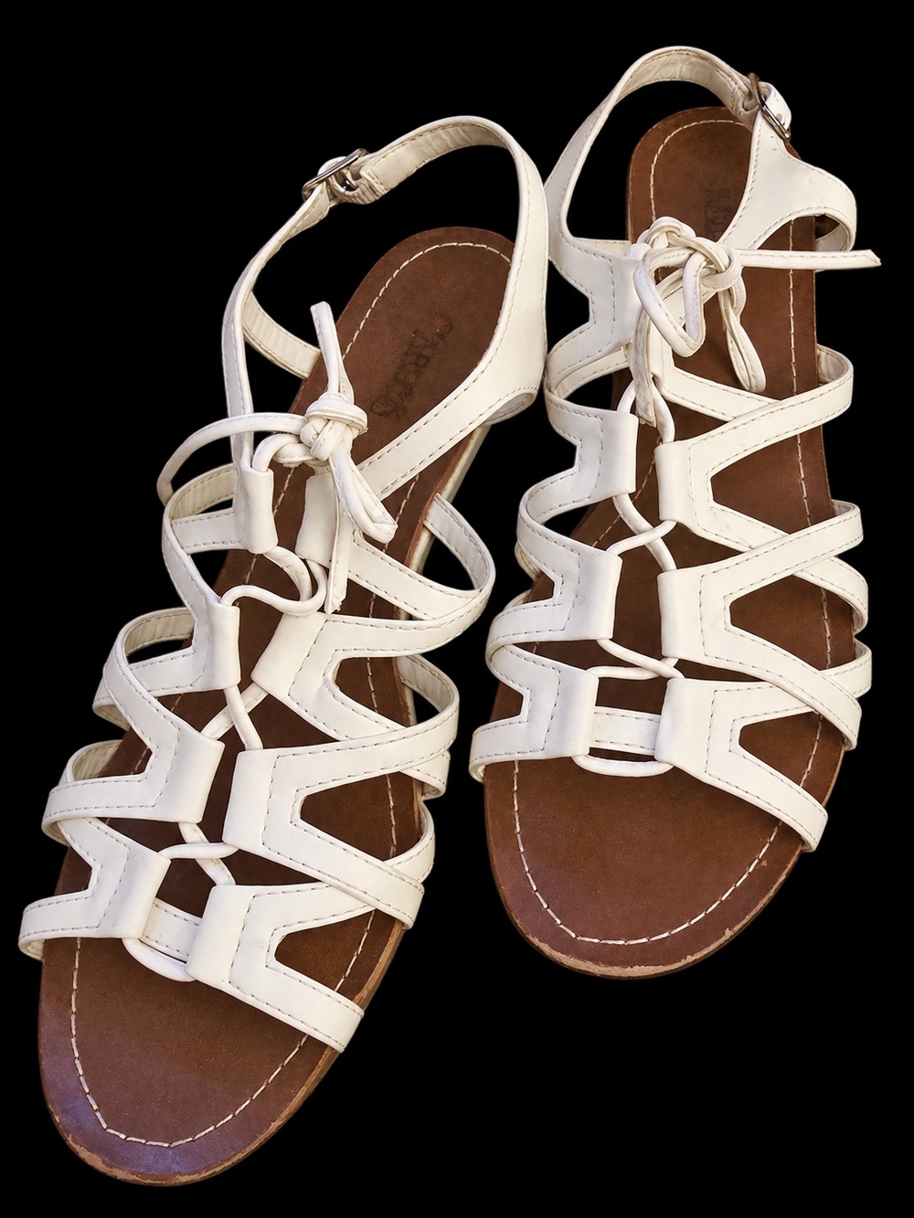 Carlos by Carlos Santana White Strappy Cutout Sandals with Ankle Tie